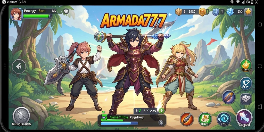 Tangkapan layar utama menunjukkan aksi pertarungan epik dalam <strong>ARMADA777</strong>.