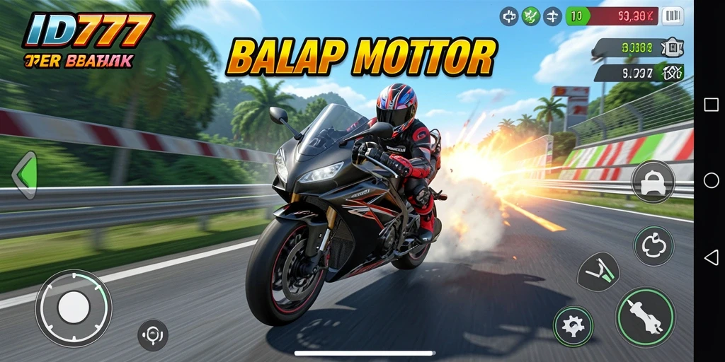 Tampilan gameplay mendebarkan dari ID777 dengan motor balap.