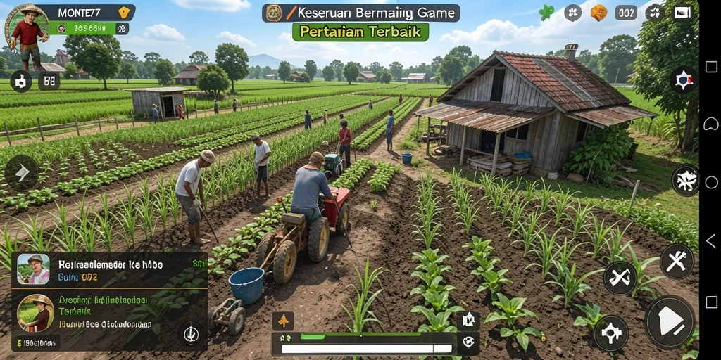 Screenshot gameplay <strong>MONTE77</strong> menunjukkan aktivitas bertani yang seru dan menarik.