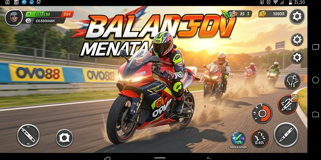 Tampilan gameplay seru dalam OVO88 yang penuh aksi balapan motor.