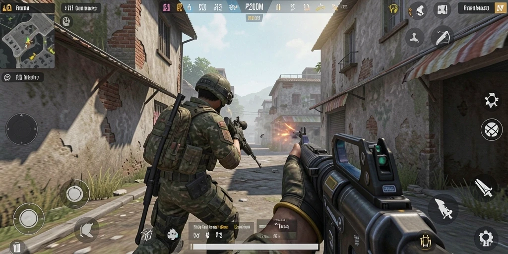 Screenshot gameplay P200M menampilkan aksi tembak-menembak yang mendebarkan.