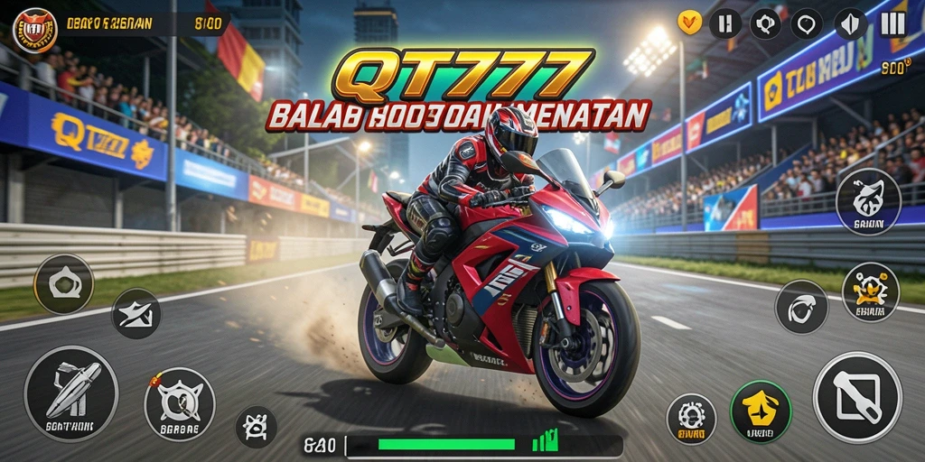 Tampilan gameplay seru dalam balapan motor QT777.