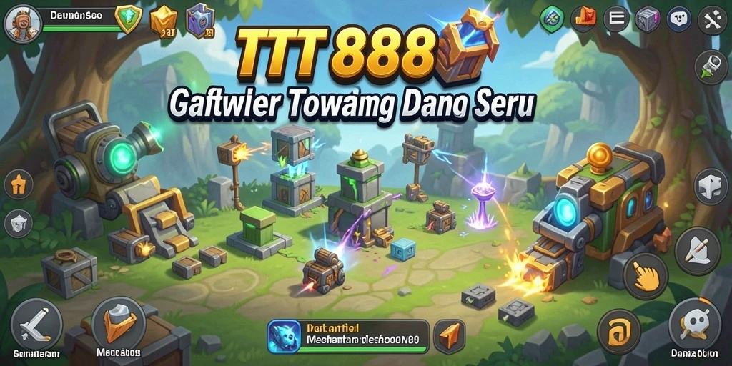 Screenshot gameplay TTT888 yang menunjukkan pertahanan menara yang epik.